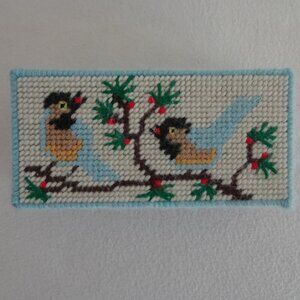 Blue Birds Brick Cover Door Stop Needlepoint Vintage Handmade